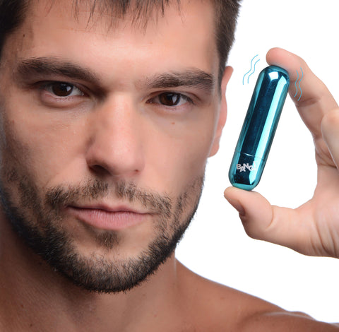 Bang! 10X Rechargeable Vibrating Metallic Bullet Vibrator in Blue BULLETS