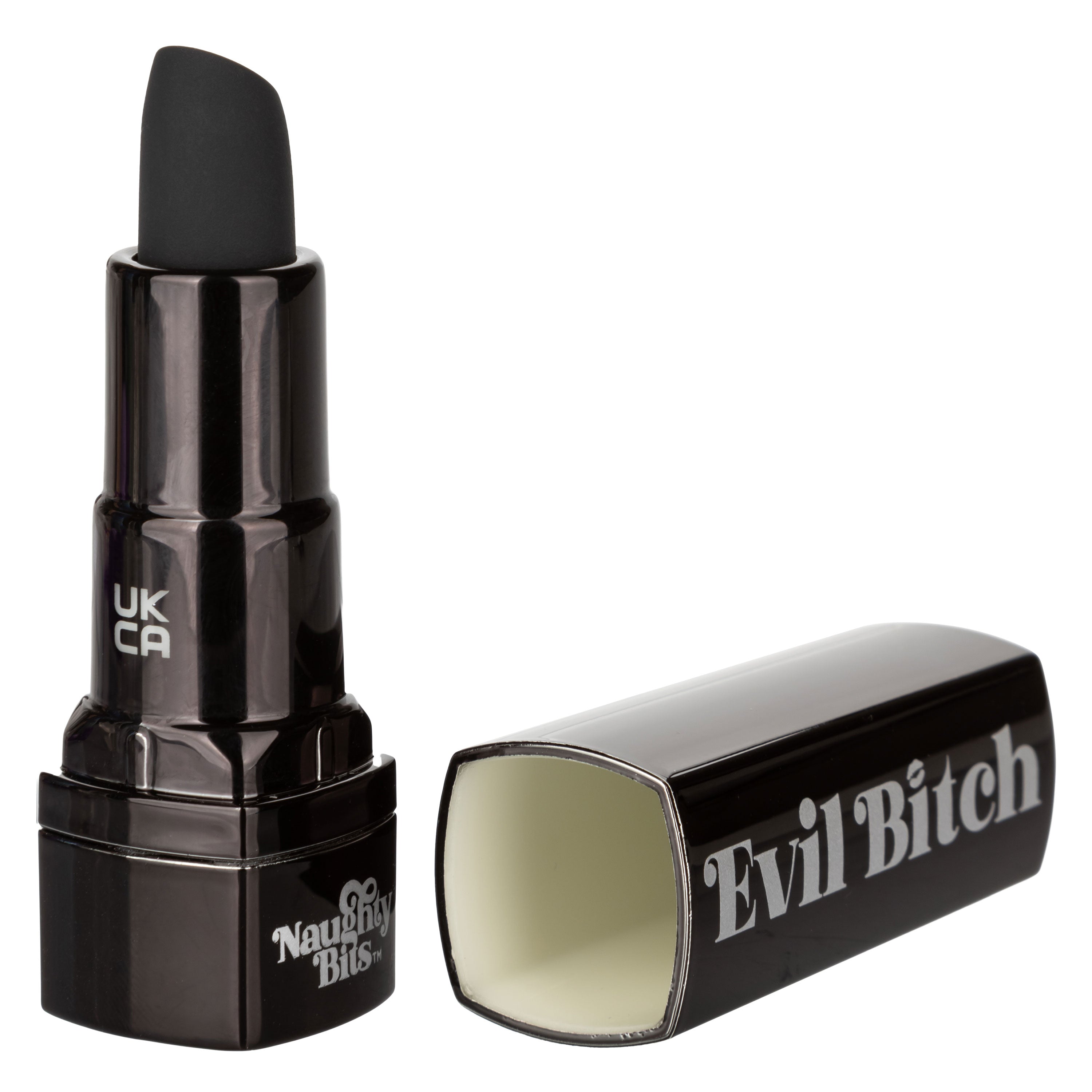 Naughty Bits Evil Bitch Black Lipstick Vibrator 4-Inch Rechargeable Waterproof Silicone Massager BULLETS