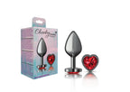 Cheeky Charms Gunmetal Butt Plug with Heart Red Jewel Medium > Anal Range > Jewel Butt Plugs