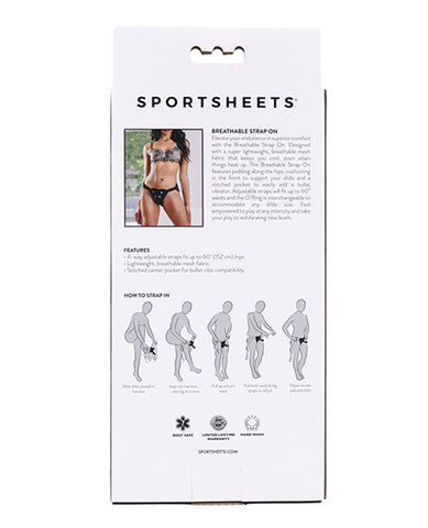 Sportsheets Breathable Strap On Adjustable Strap-On Harness with Interchangeable O-Ring and No Probe Included - Lightweight, Mesh Fabric, Fits Up to 152 cm (60 Inches) Waist Harnesses & Strap-Ons