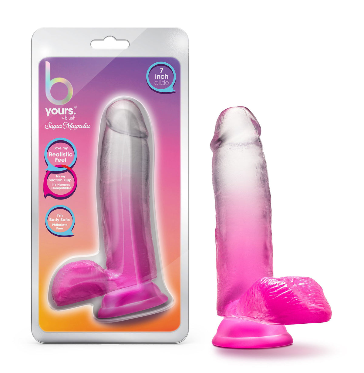 B Yours Sugar Magnolia 7in Dildo Fuchsia with Suction Base > Dildos > Realistic Dildos