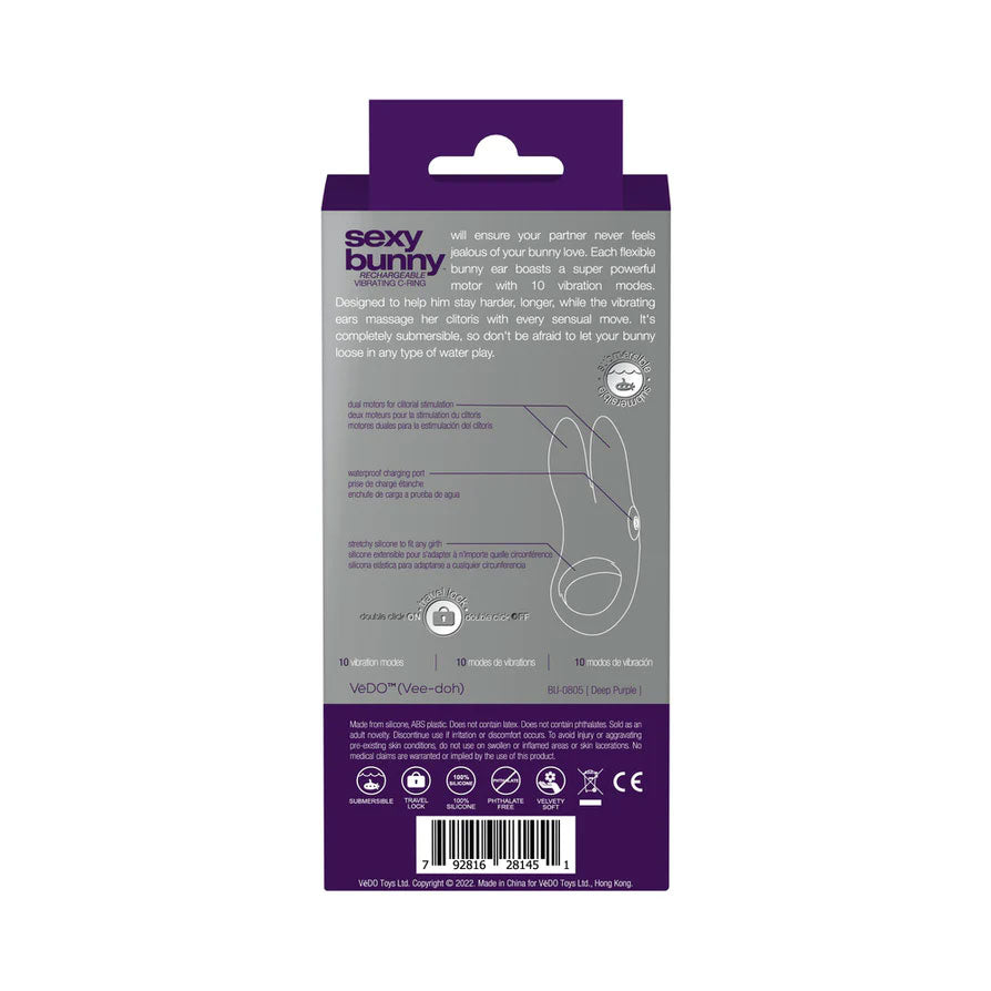 Sexy Bunny Deep Purple Vibrating Cockring Toy > Sex Toys > Couples Toys