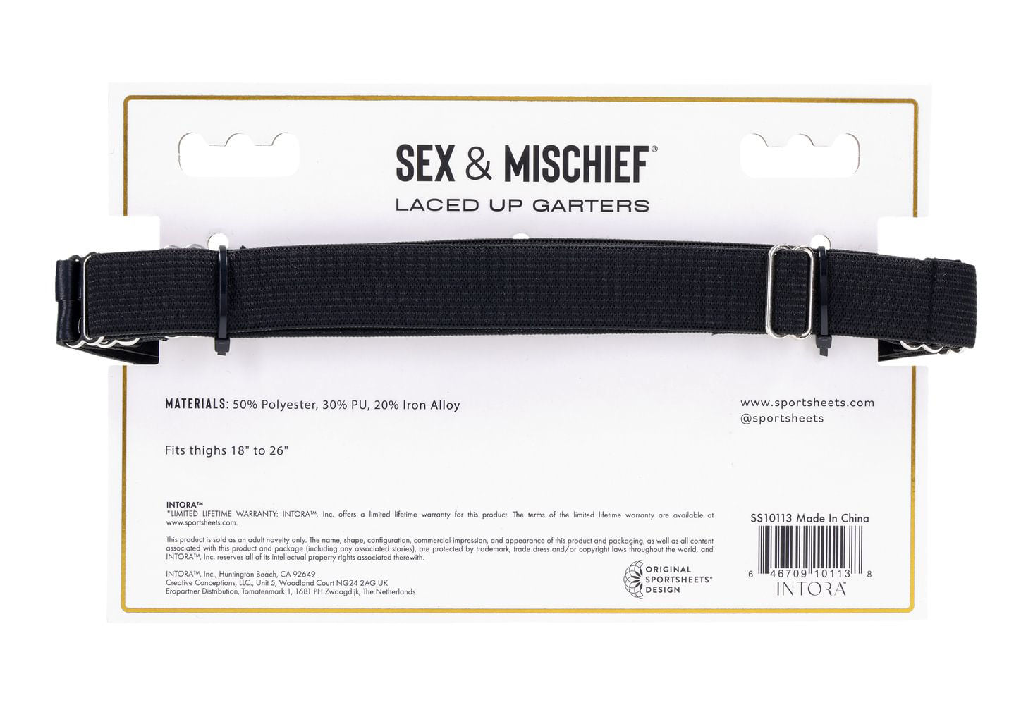 Laced Up Adjustable Garters for Thighs 18 to 26 Inches Black Hosiery