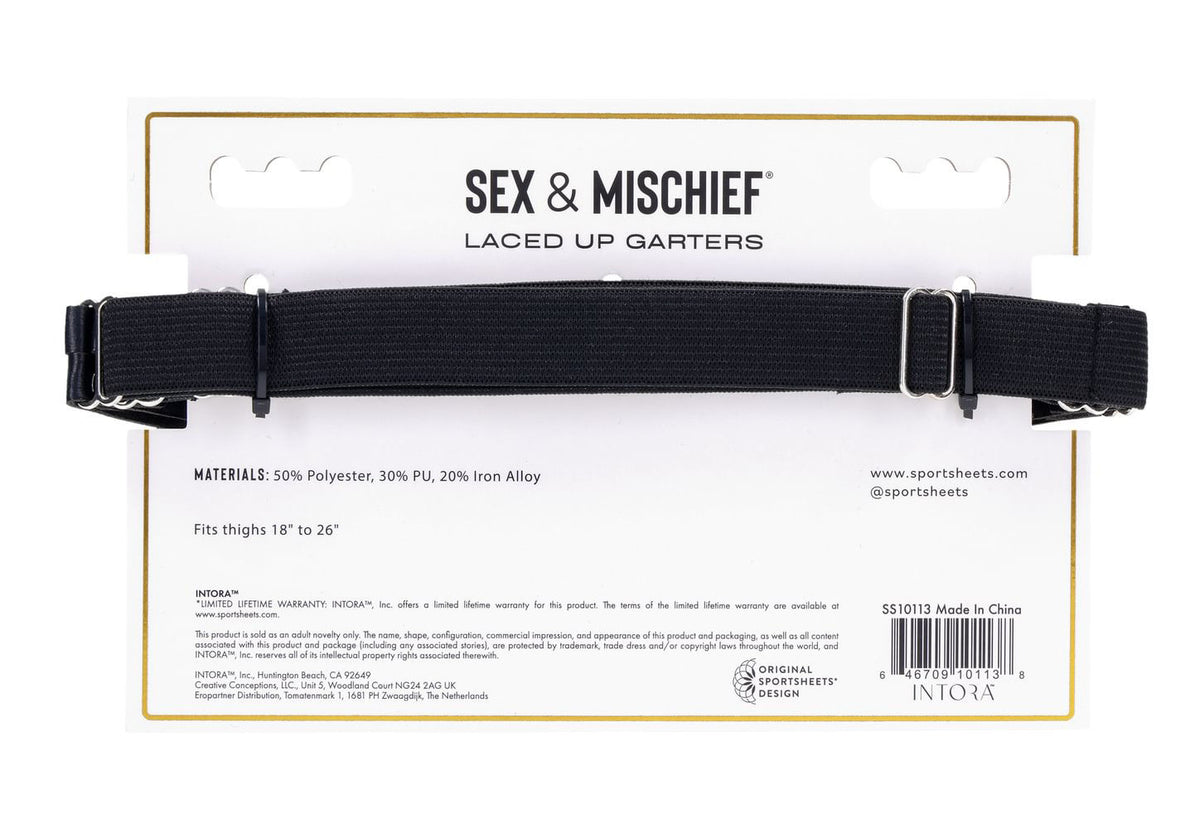 Laced Up Adjustable Garters for Thighs 18 to 26 Inches Black Hosiery