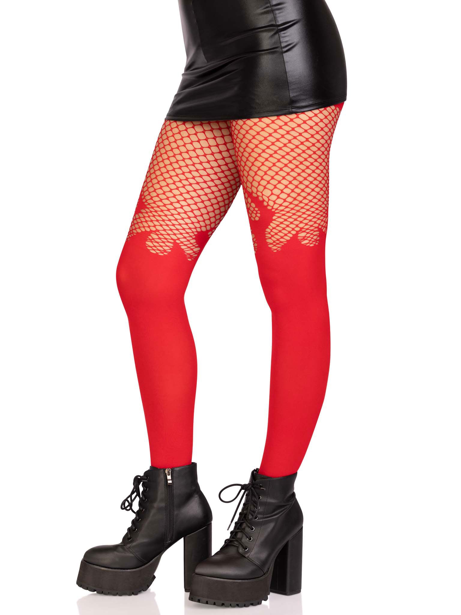 Opaque Flame Fishnet Top Tights One Size Black Hosiery Hosiery