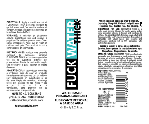 FuckWater Thick Clear Water Based Lubricant 2oz Bottle Clear Speciality Lubricants