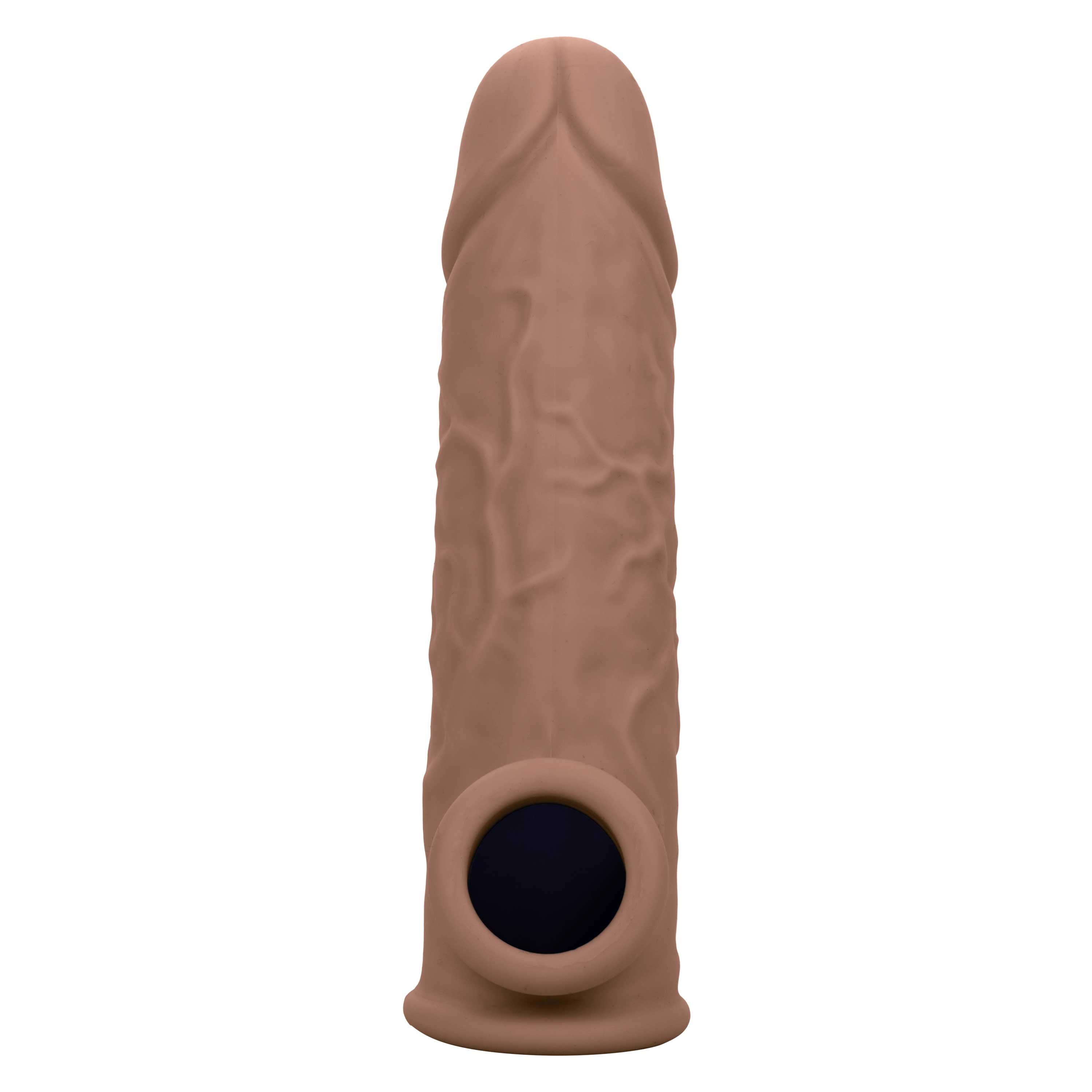 Performance Maxx Life-Like Extension 7 Inch Brown Stretchy Liquid Silicone Sleeve with Built-In Scrotum Strap SLEEVES