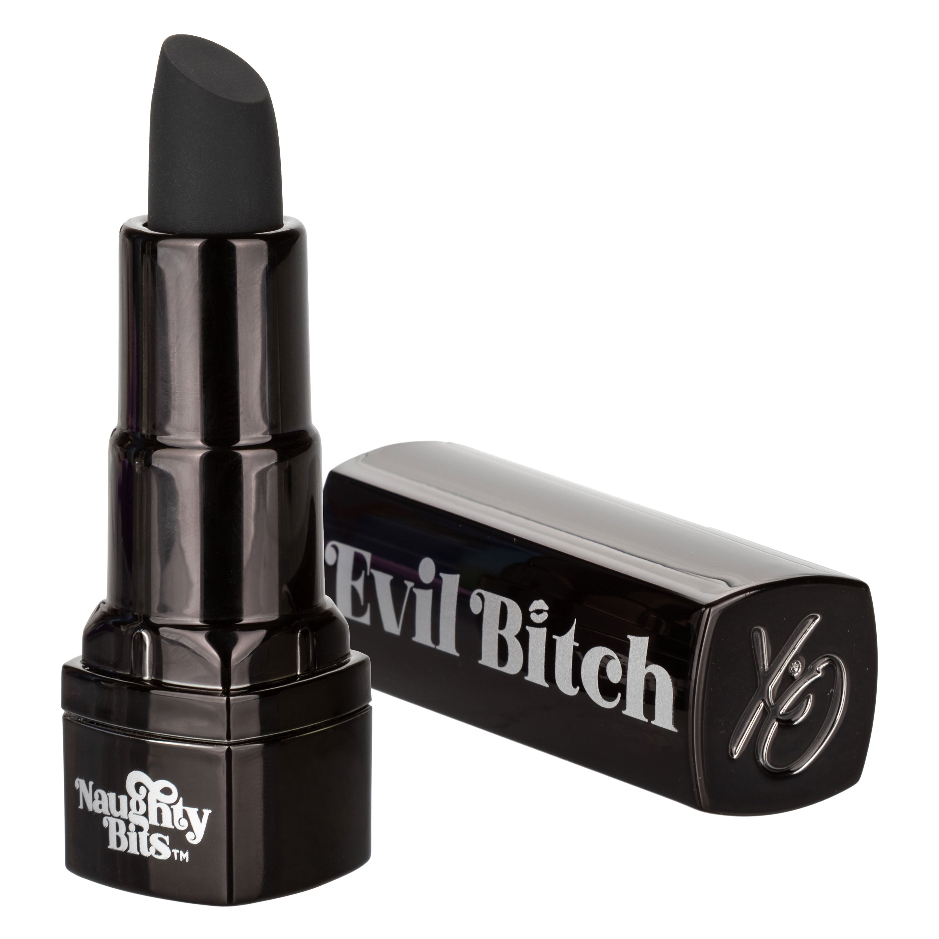 Naughty Bits Evil Bitch Black Lipstick Vibrator 4-Inch Rechargeable Waterproof Silicone Massager BULLETS