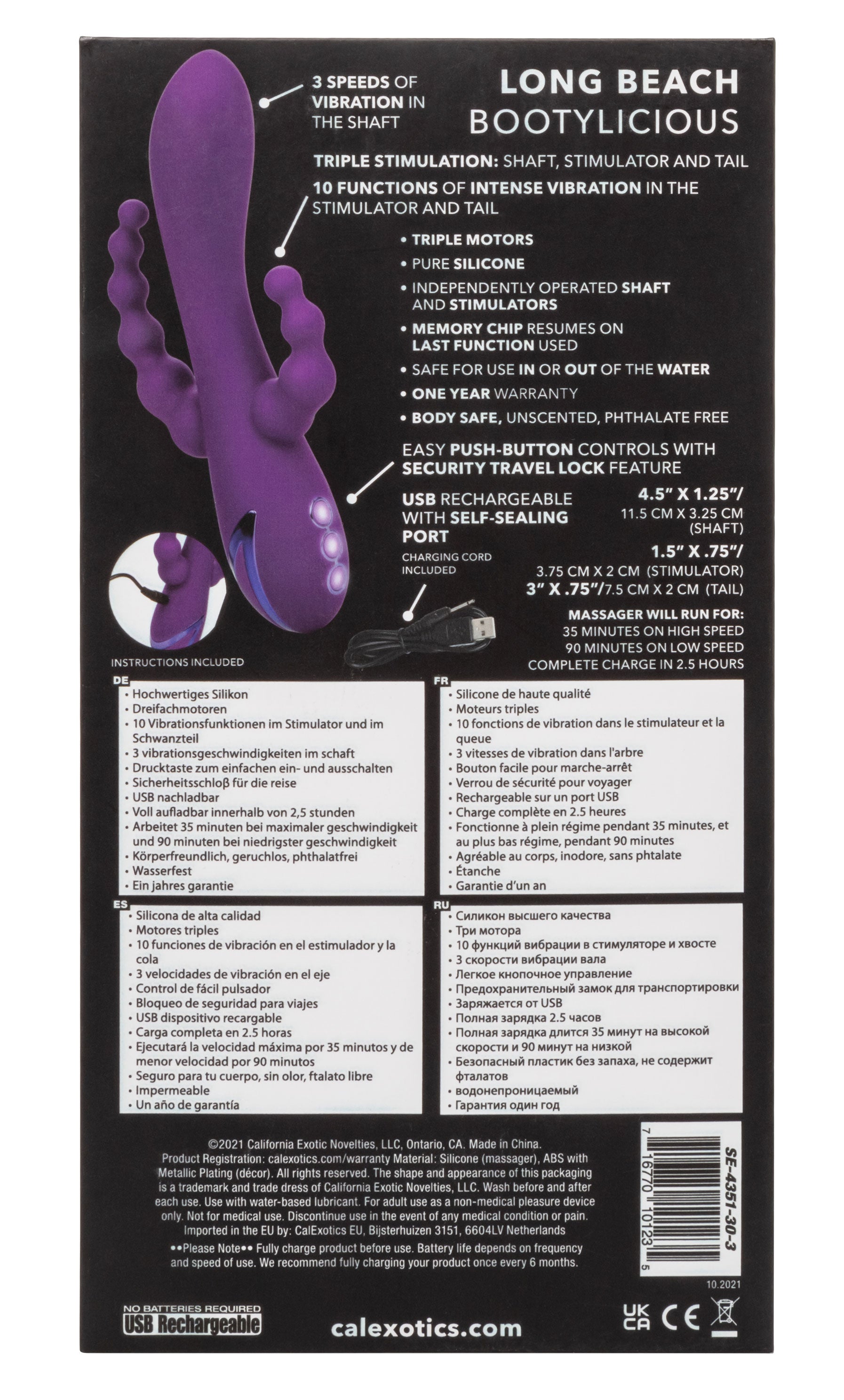 California Dreaming Long Beach Bootylicious Vibrator VIBRATORS-RABBIT-MULTI