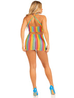 Rainbow Stripe Cross Over Mini Dress Erotic Lingerie One Size > Clothes > Dresses and Chemises