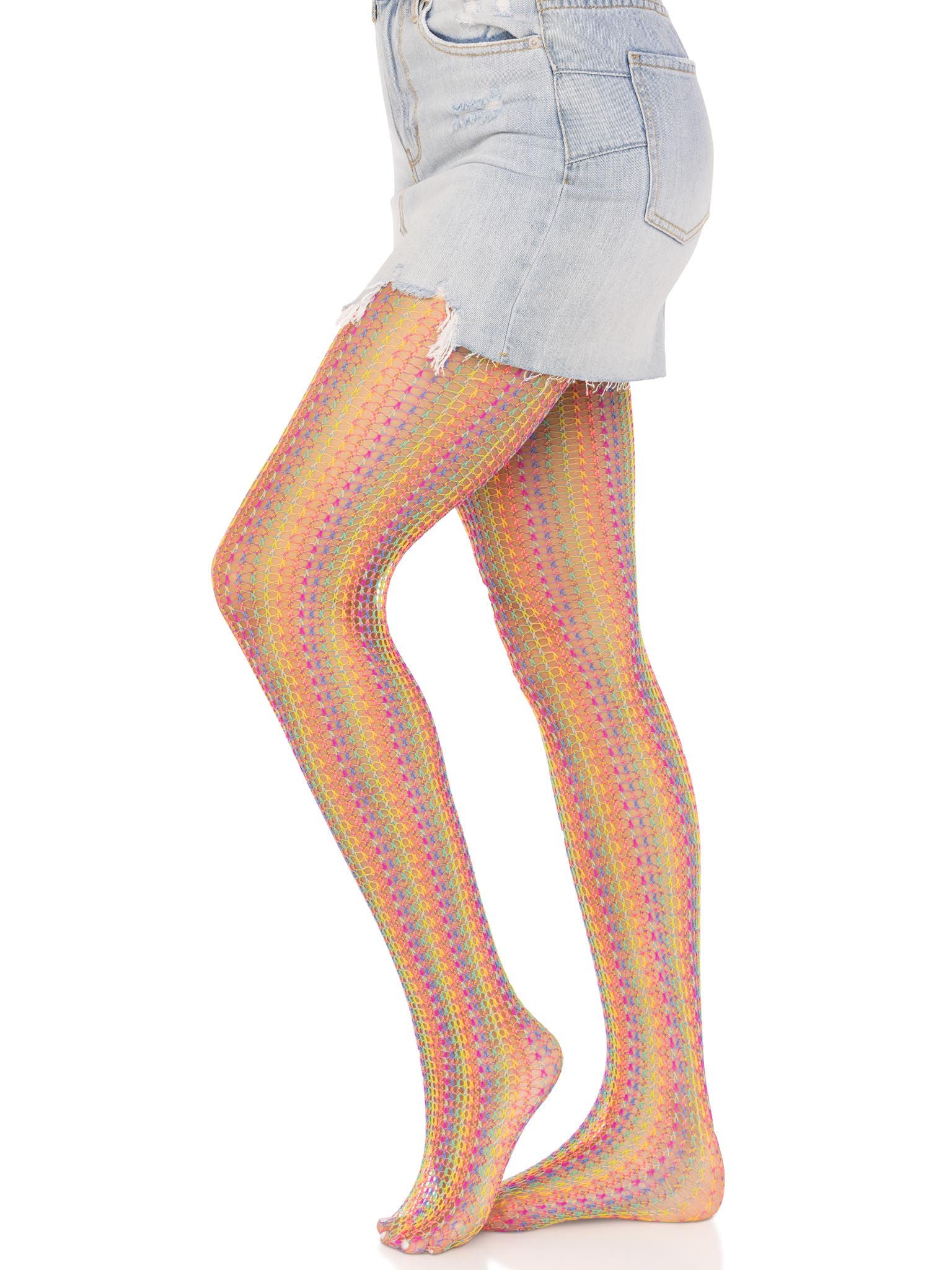Rainbow Crochet Net Tights Multicolor One Size Hosiery Leggings > Clothes > Hosiery > Pantyhose & Tights