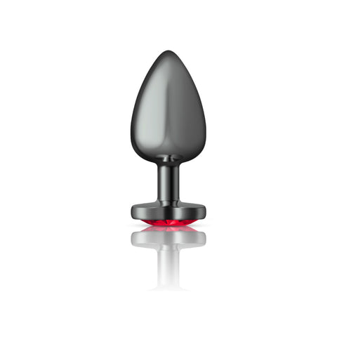 Cheeky Charms Gunmetal Butt Plug with Heart Red Jewel Large > Anal Range > Jewel Butt Plugs
