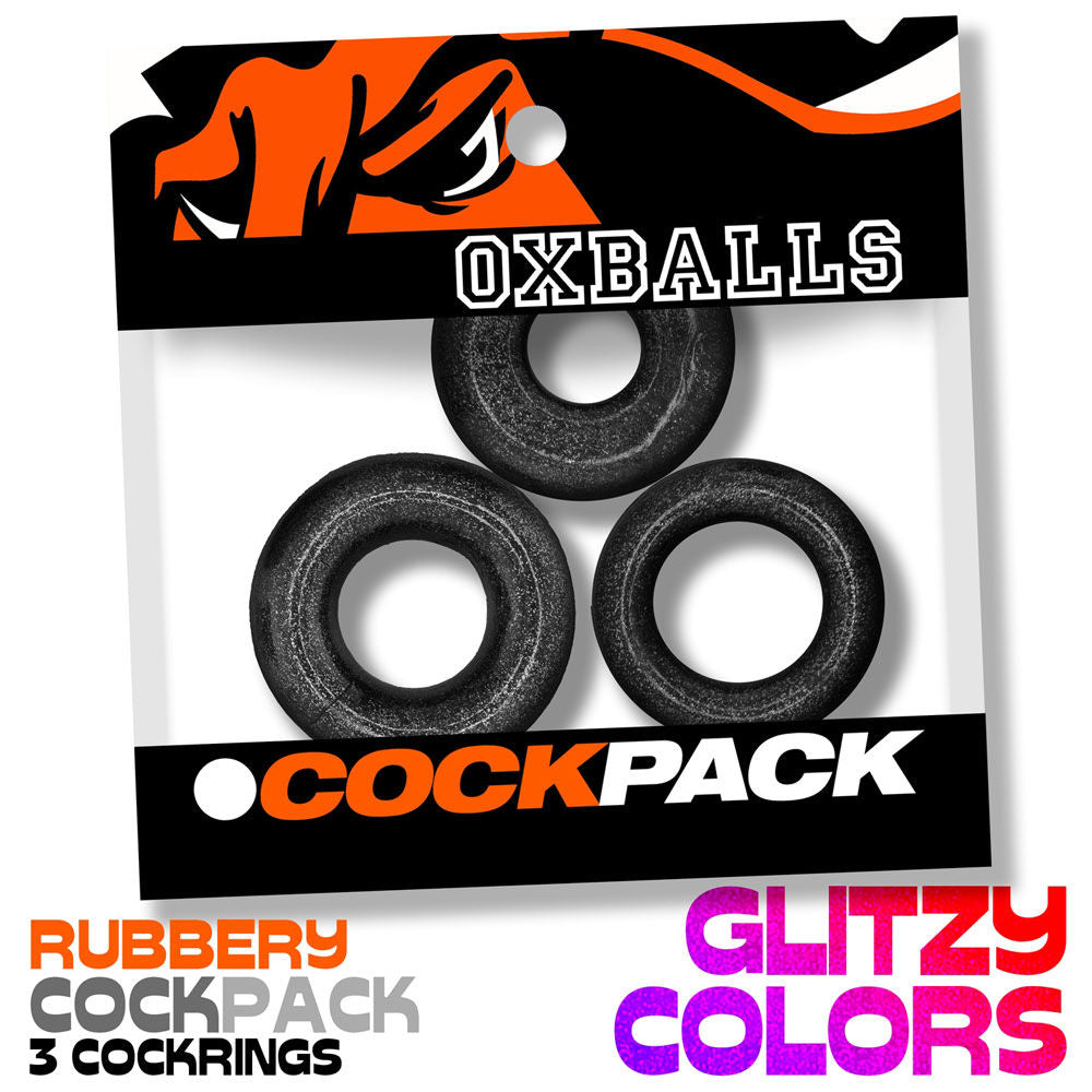 Cockpack Multi Design (Black Mica) – Multi-Size Multi-Shape Cockring Pack Secondary image