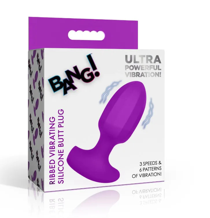 Bang! Ribbed Vibrating Silicone Butt Plug – Rechargeable Anal Vibrator Purple > Anal Range > Vibrating Butt Plugs