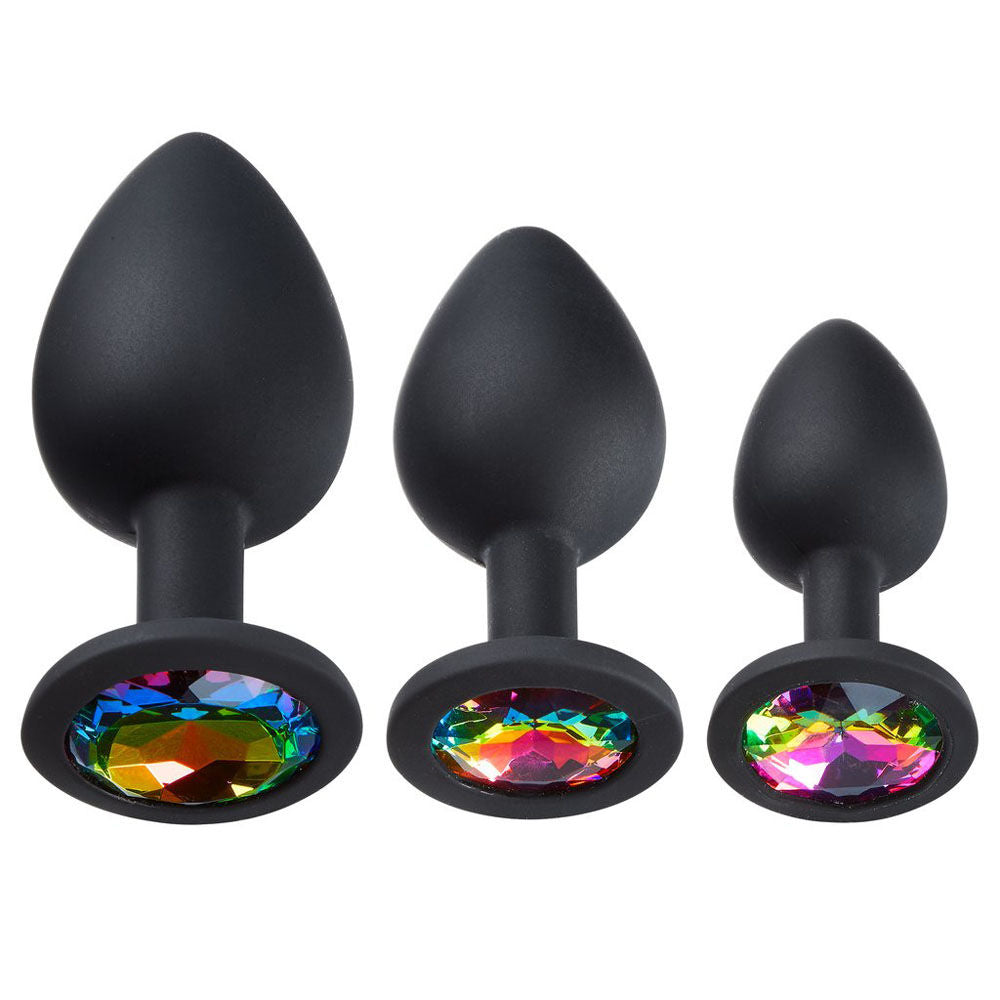 Cloud 9 Novelties Silicone Anal Plug Set with Three Sizes Black > Anal Range > Butt Plug Kits