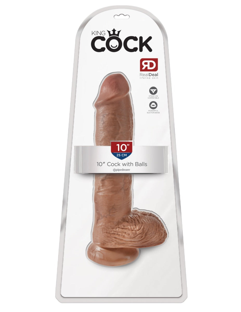 Pipedream King Cock 10 Inch Suction Dildo with Balls Tan > Dildos > Large Dildos
