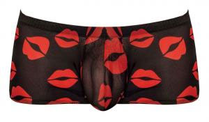 Kiss Me Sheer Black Mini Shorts With Kiss Print For Men - Small Mens Trunks