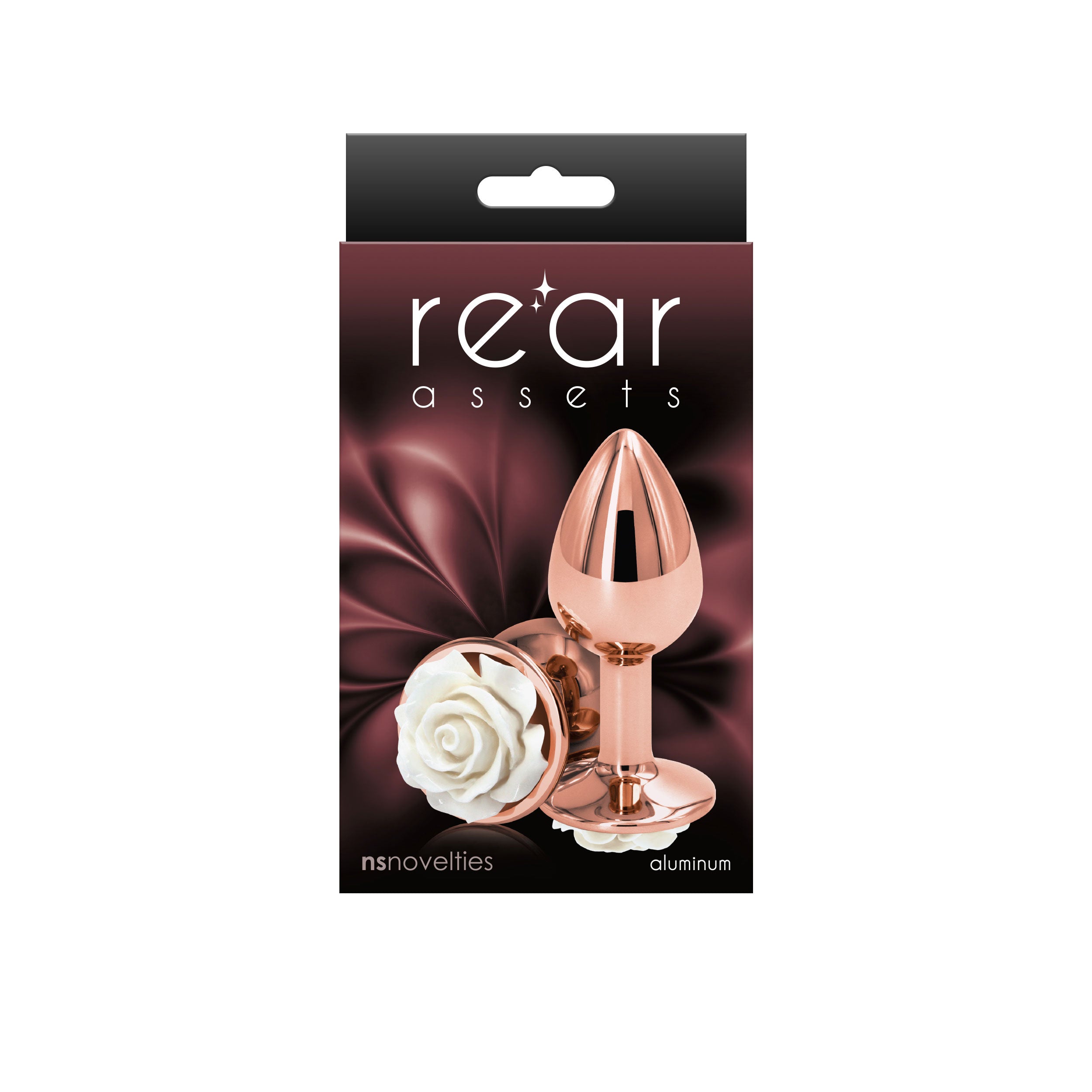 Rear Assets Rose Small 7.6 cm Metal Butt Plug White Rose Base Rose Gold > Anal Range > Jewel Butt Plugs