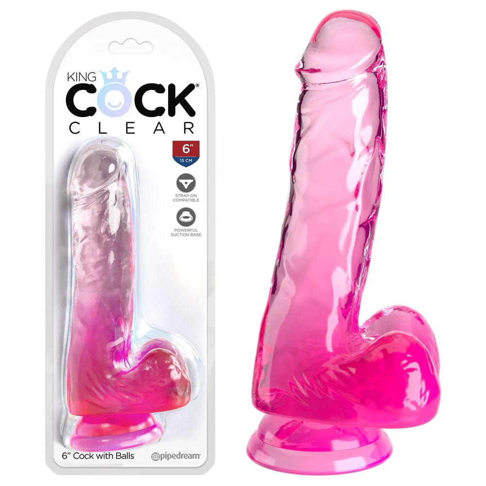 Pipedream DONGS Pink King Cock Clear 6'' Cock with Balls - 603912774955