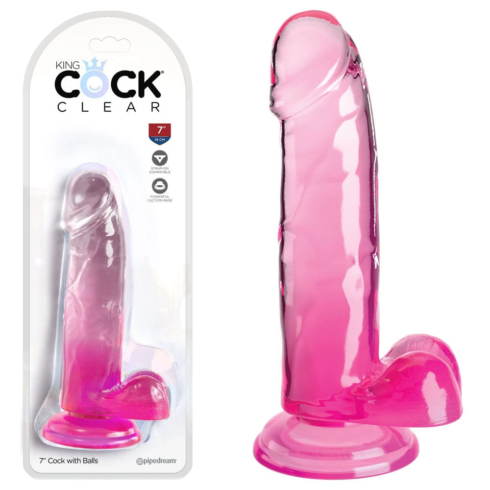 Pipedream DONGS Pink King Cock Clear 7'' Cock with Balls - 603912774979