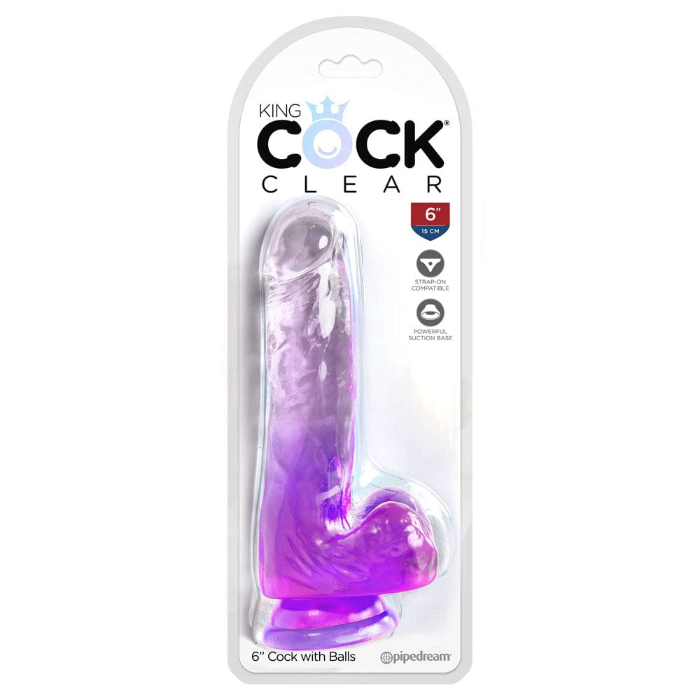 Pipedream DONGS Purple King Cock Clear 6'' Cock with Balls - 603912774962