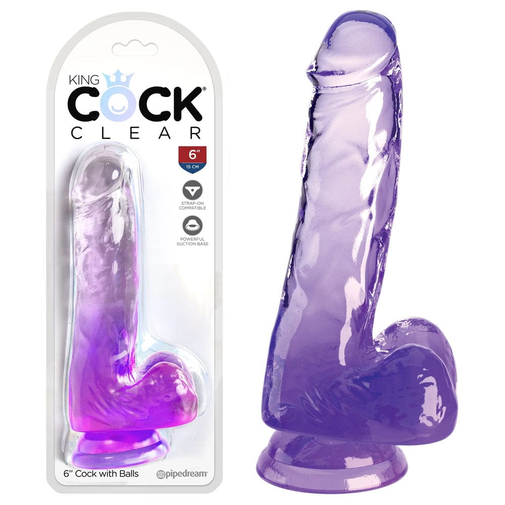 Pipedream DONGS Purple King Cock Clear 6'' Cock with Balls - 603912774962