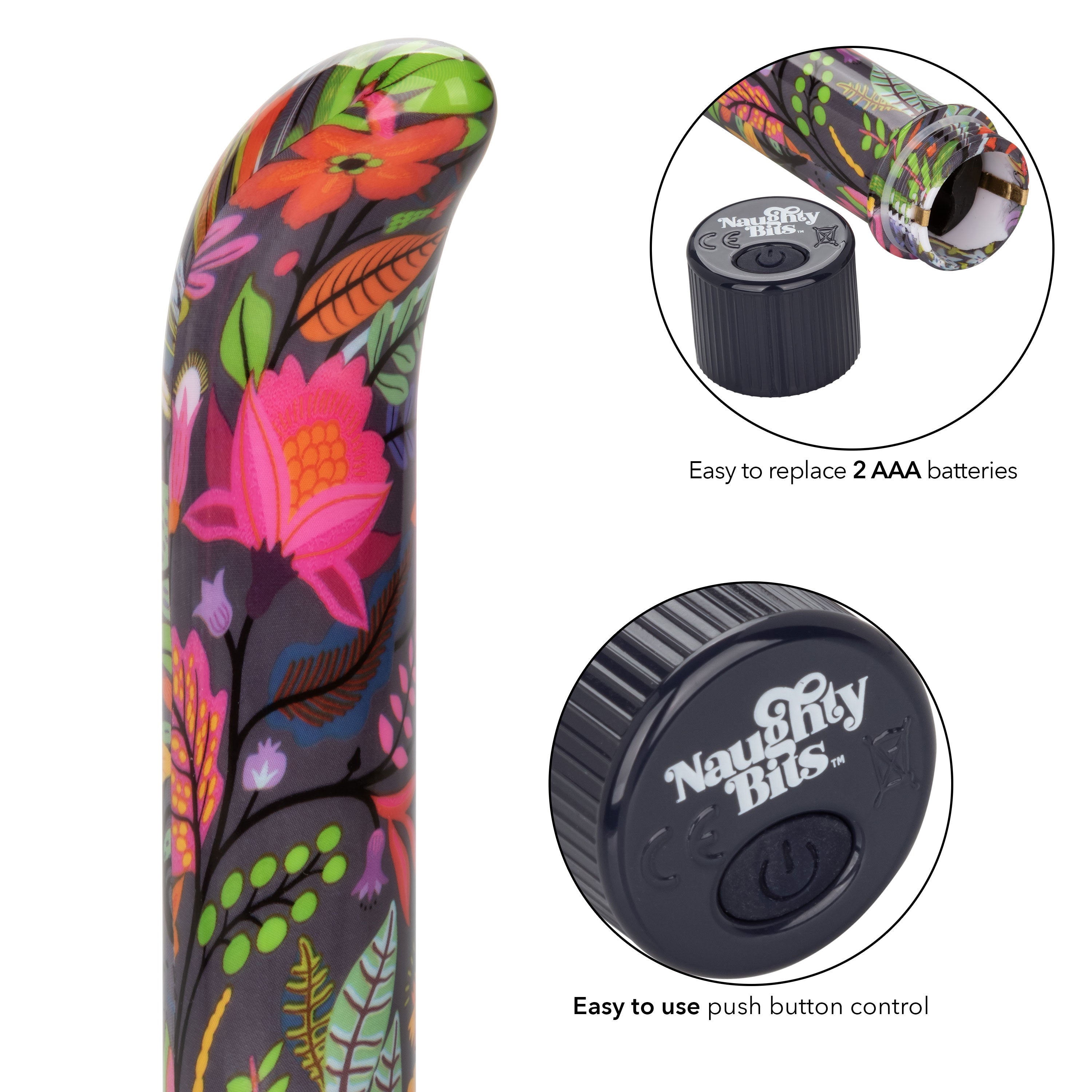 Naughty Bits Lil' Fucker Mini G-Spot Vibrator 4.25 Inch Waterproof with Floral Design BULLETS