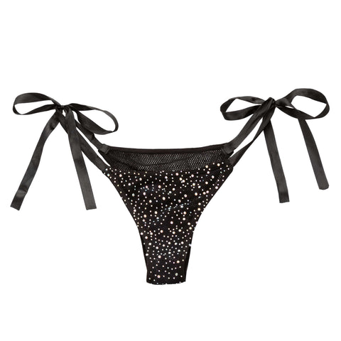Radiance Side-Tie Panties Black Rhinestone Mesh with Satin Ties – One Size Panties