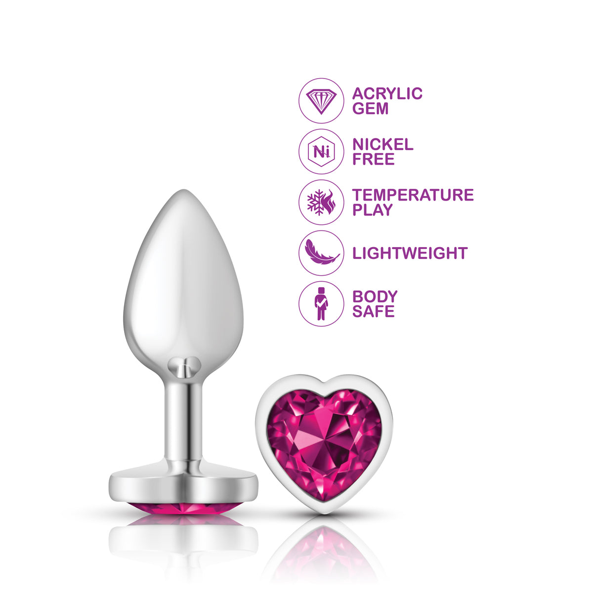 Cheeky Charms Silver Metal Butt Plug with Heart Pink Jewel Small (6.78cm) > Anal Range > Jewel Butt Plugs