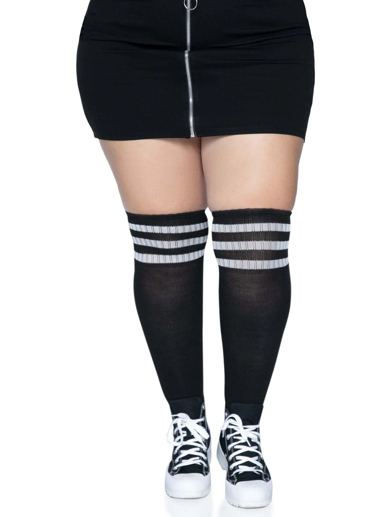 Plus Size Over The Knee Athletic Socks Black And White Black Hosiery