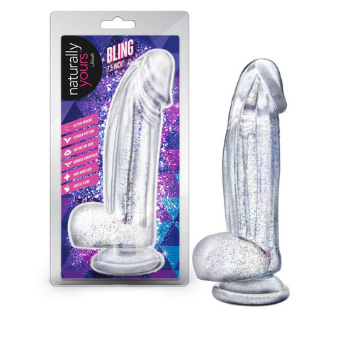 Naturally Yours Bling Clear Dildo With Sparkling Design 7.5 Inch Clear DONGS