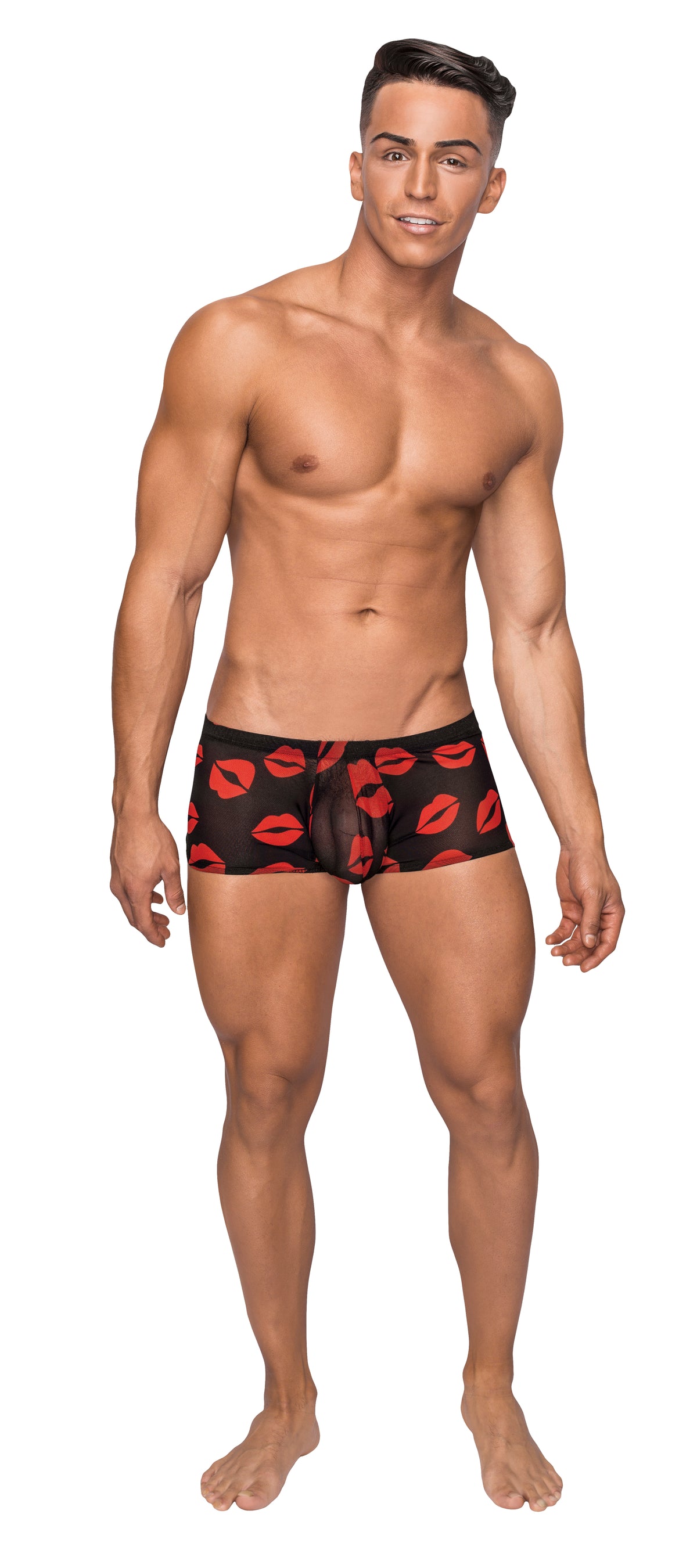 Male Power Kiss Me Sheer Black Mini Shorts with Kiss Print Small Men’s Underwear Black Small > Clothes > Mens Trunks