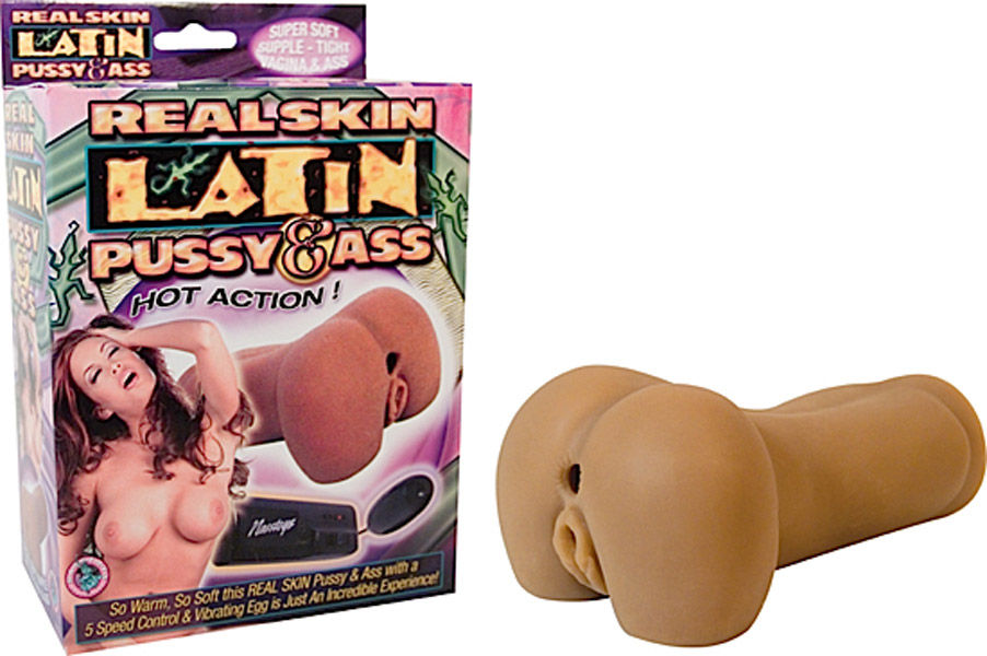 Real Skin Vibrating Pussy and Ass Masturbator Sleeve Combo Brown Strokers - Manual