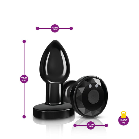 Cheeky Charms Small Gunmetal Vibrating Metal Butt Plug with Remote > Anal Range > Jewel Butt Plugs