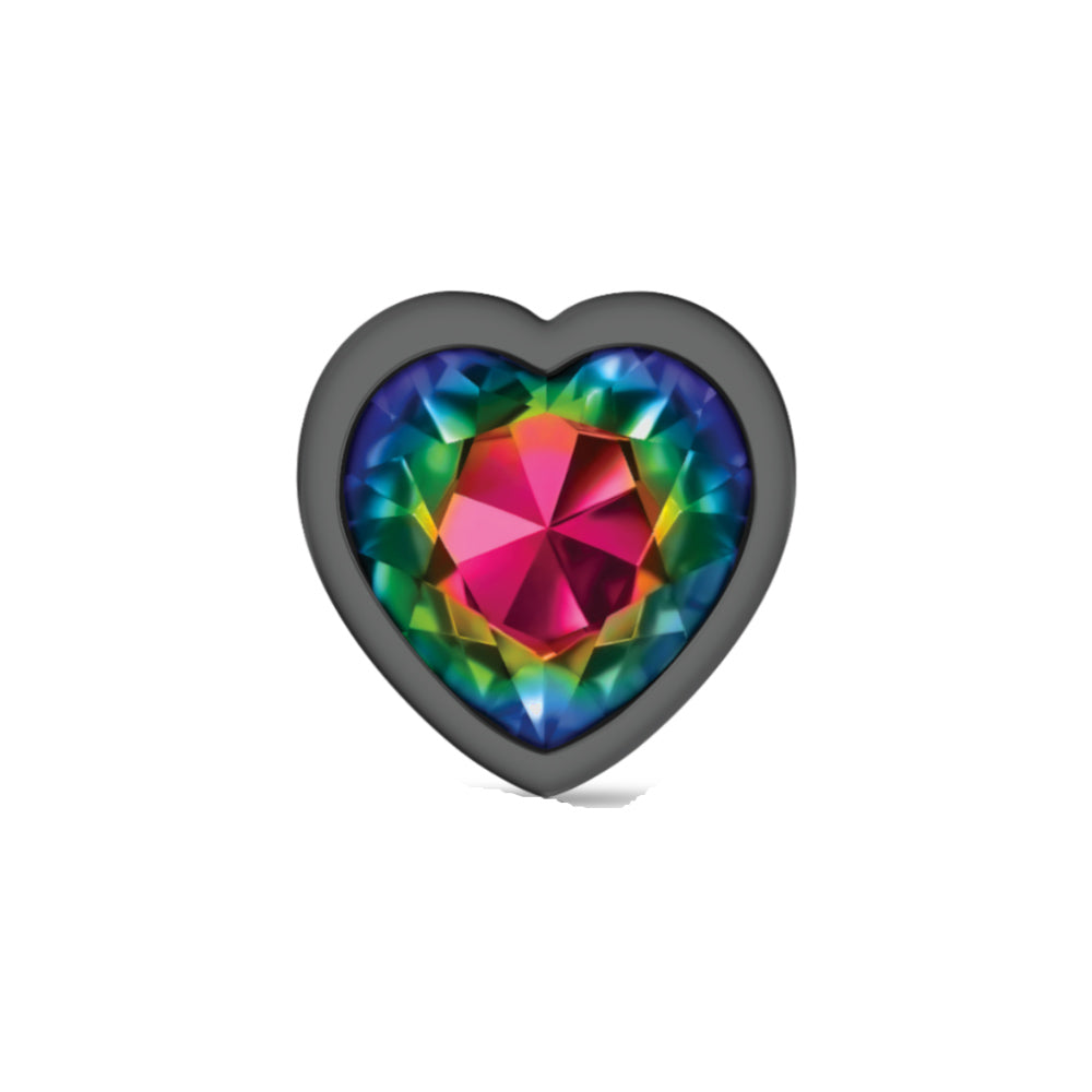 Cheeky Charms Gunmetal Butt Plug with Heart Rainbow Jewel Large > Anal Range > Jewel Butt Plugs