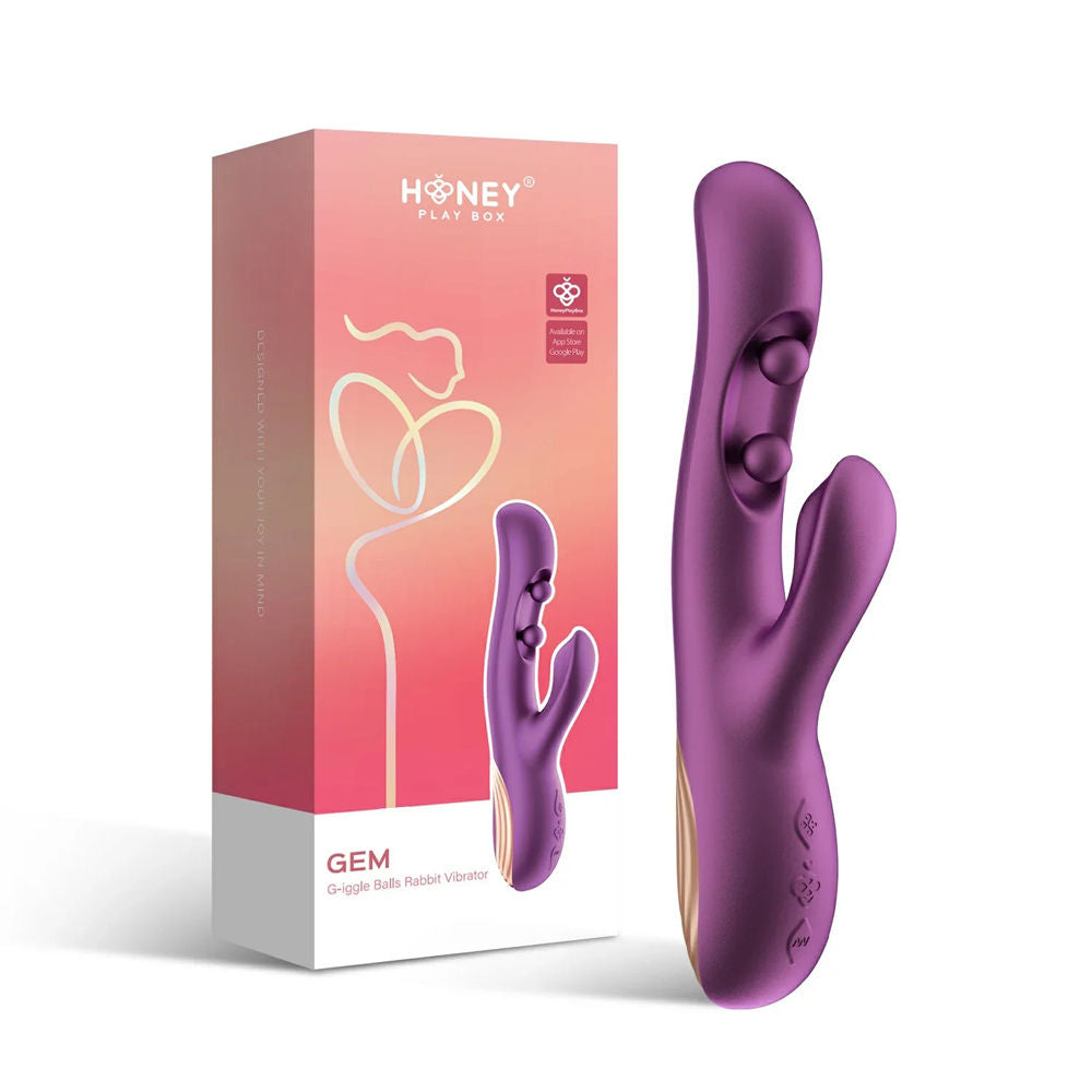Gem App Control Rabbit Vibrator with G-Spot Clamping Balls Purple VIBRATORS-RABBIT