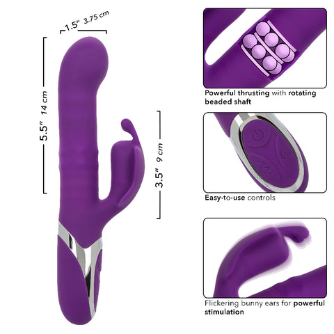 Enchanted Flutter Purple Silicone Thrusting and Rotating Beaded Shaft with Fluttering Teaser, 12 Vibration Functions, USB Rechargeable, Waterproof IPX7, 7.5 Inch VIBRATORS-RABBIT
