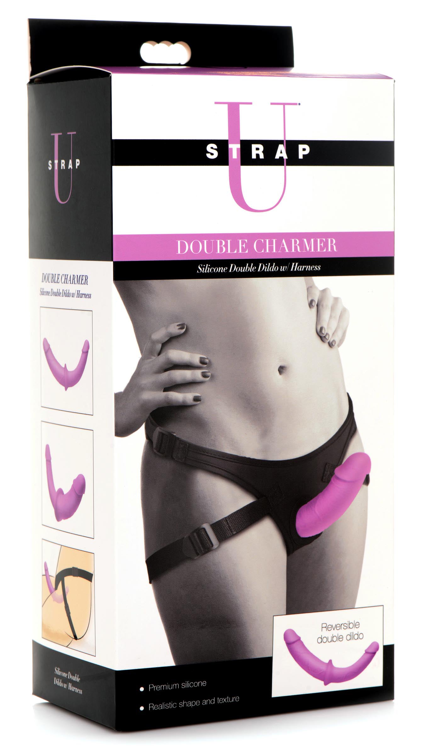 Double Charmer Silicone Double Dildo with Adjustable Harness Purple Harnesses & Strap-Ons