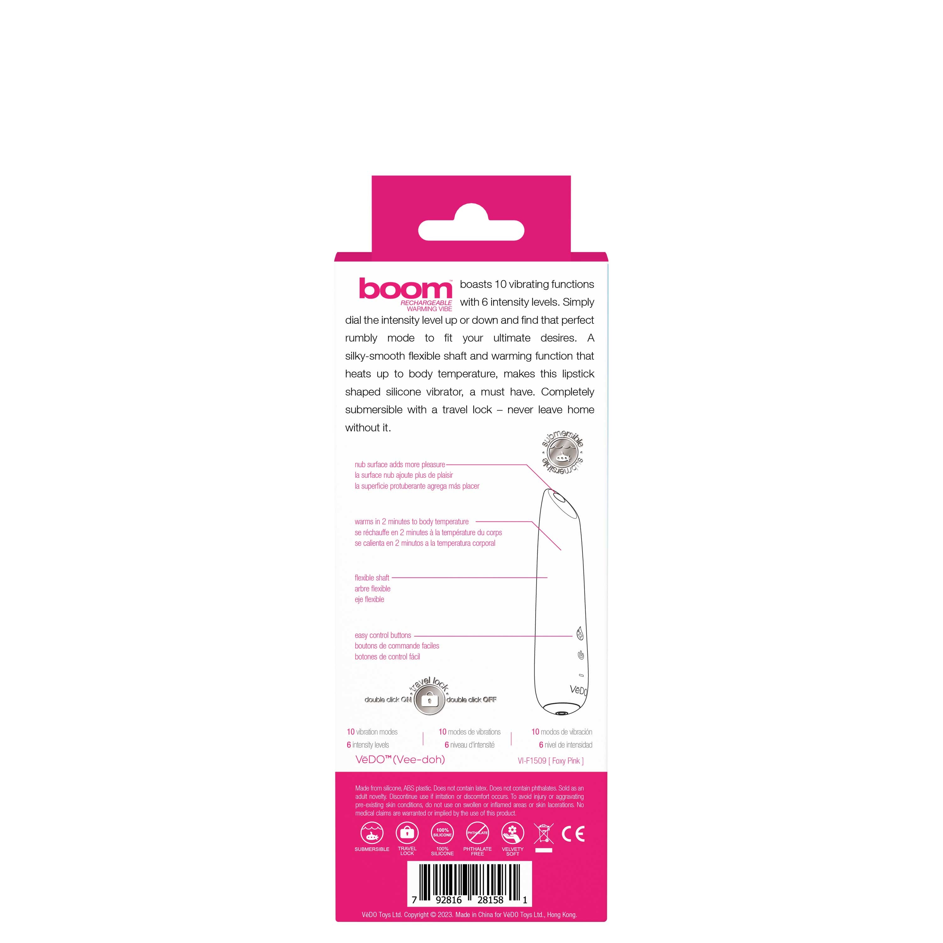 Boom Rechargeable Warming Vibrator with 10 Functions Foxy Pink Vibrators