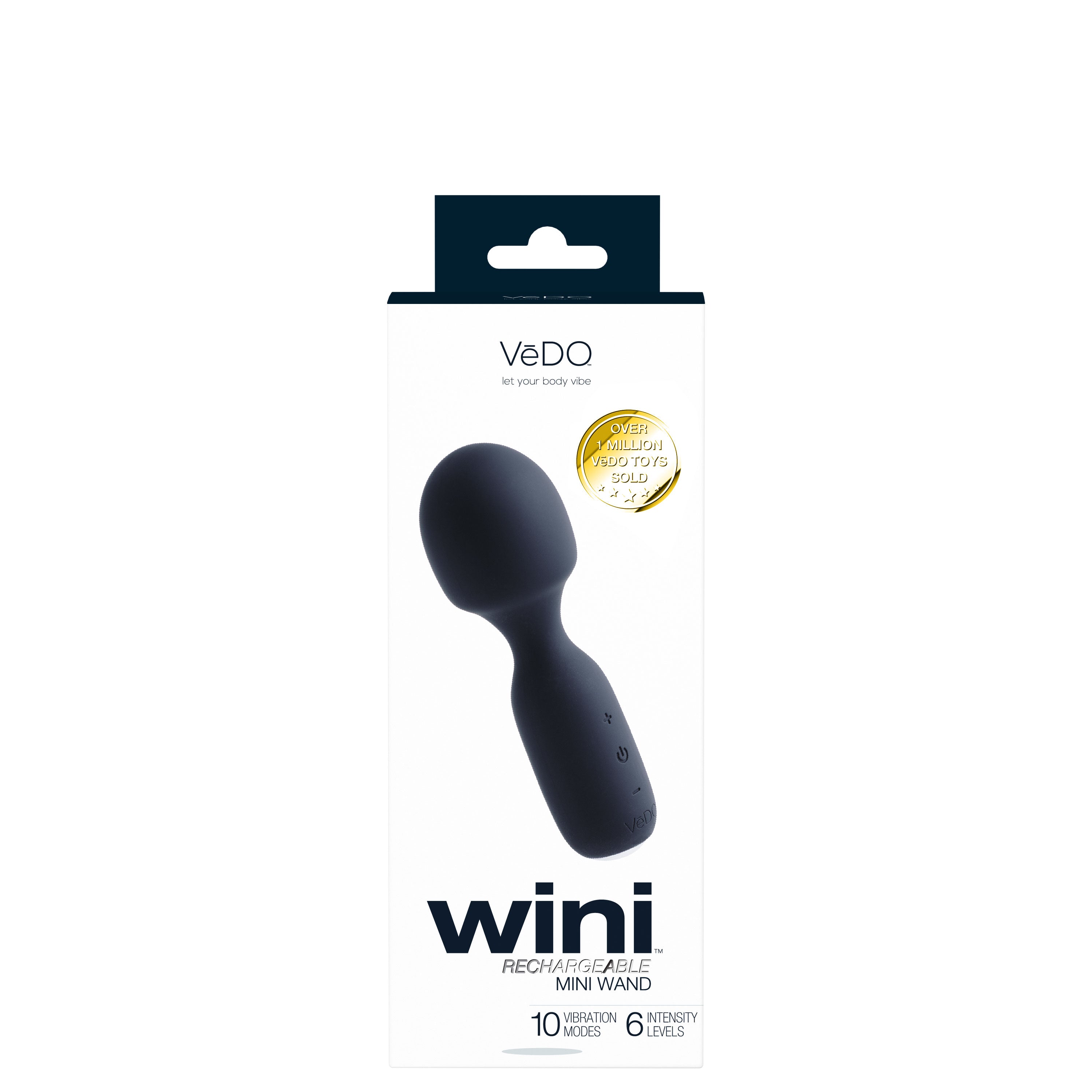 Wini Rechargeable Mini Wand Massager Black with 10 Vibrations Electric Massager