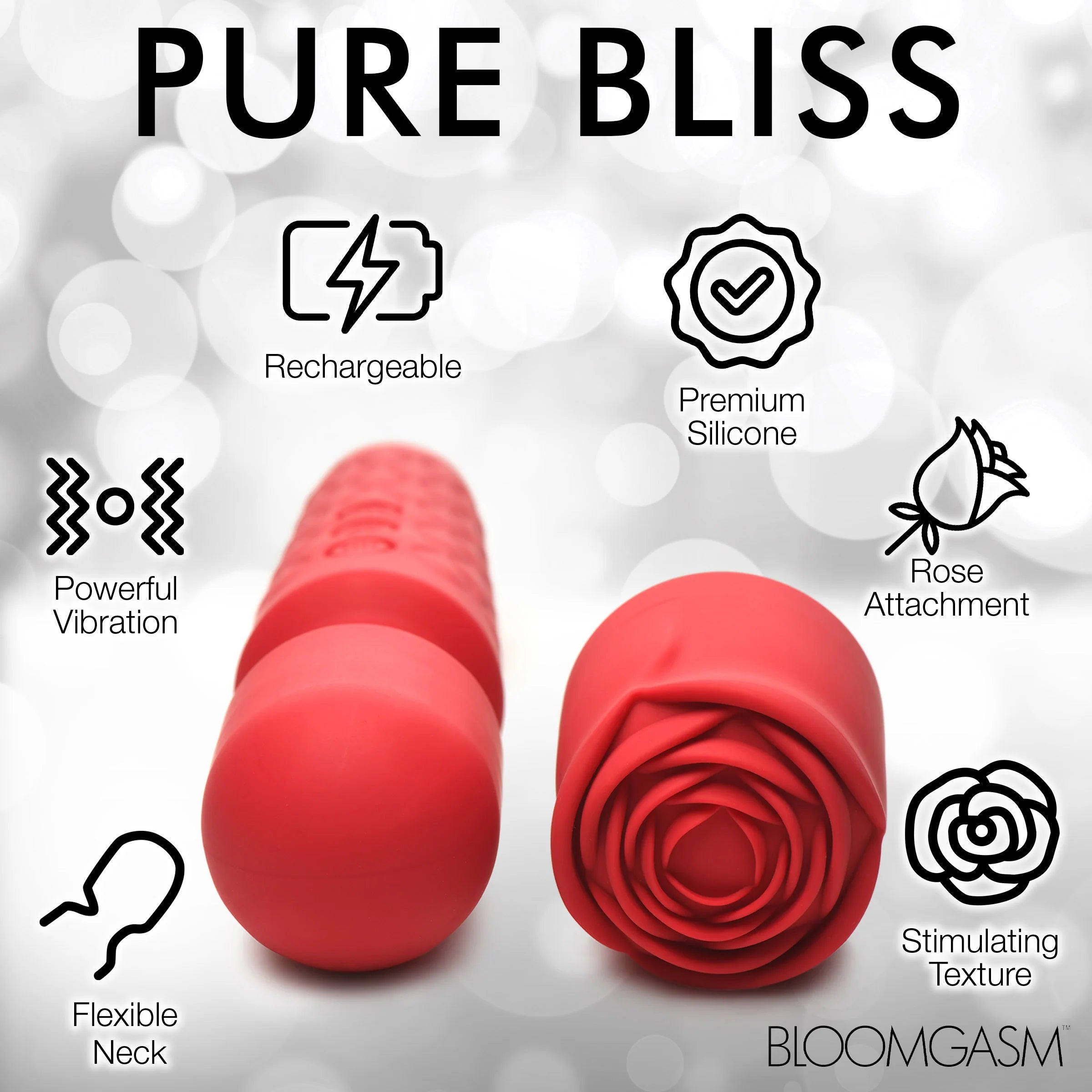 Pleasure Rose Silicone Wand With Rose Attachment Red Red > Sex Toys For Ladies > Rose Stimulators