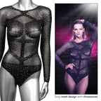 Radiance Long Sleeve Black Mesh Bodysuit – Rhinestone Lingerie > Clothes > Bodies and Playsuits