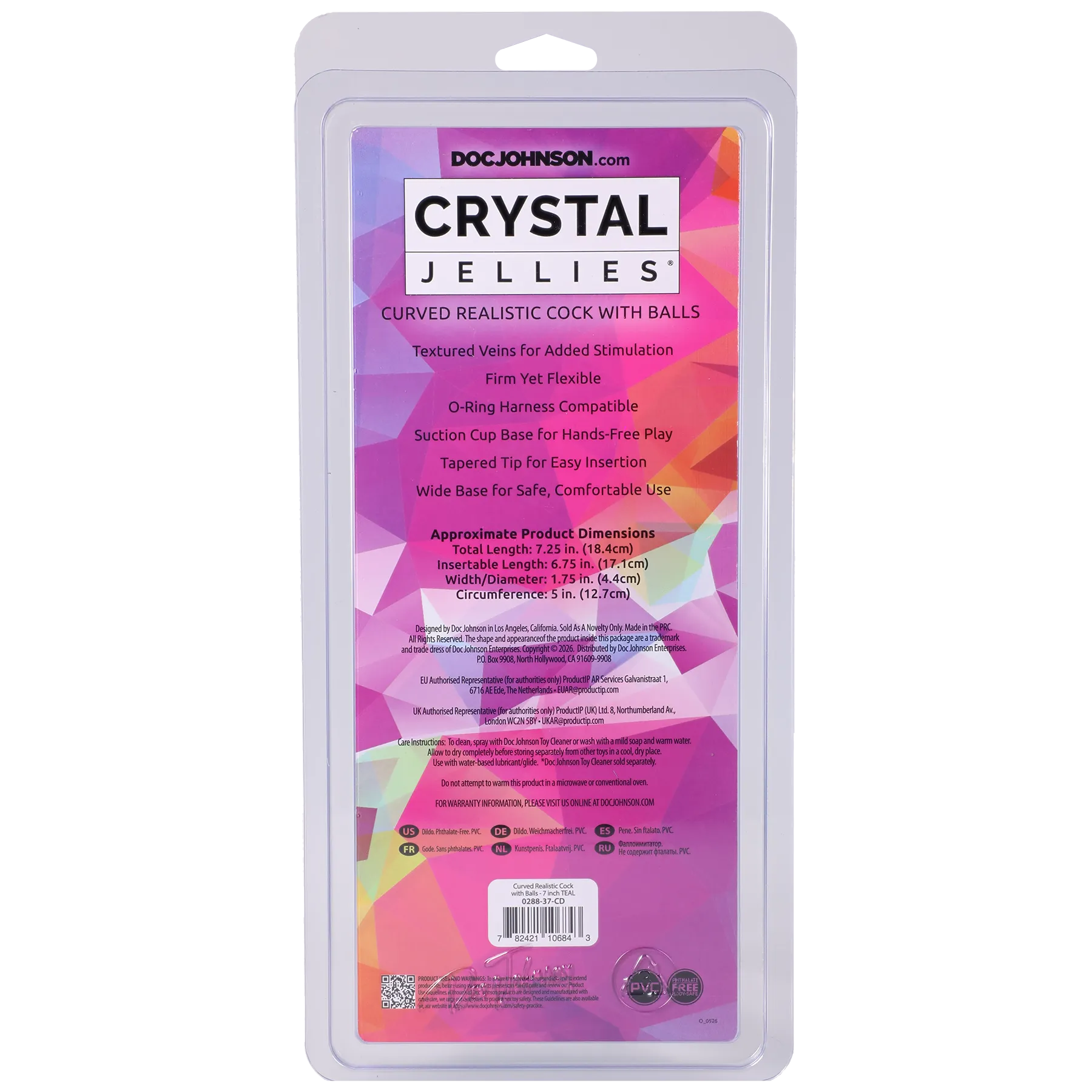 Crystal Jellies Curved Realistic Cock 7 Inch Phthalate-Free Dildo > Dildos > Realistic Dildos