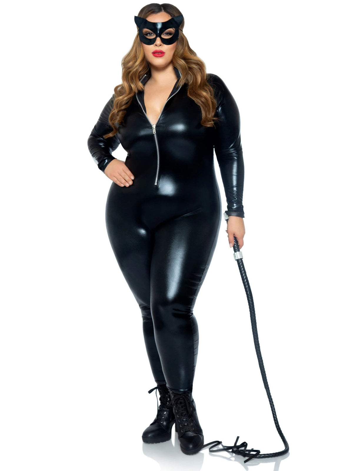 Leg Avenue Black Lam Zipper Front Catsuit Erotic Costume Black Costumes