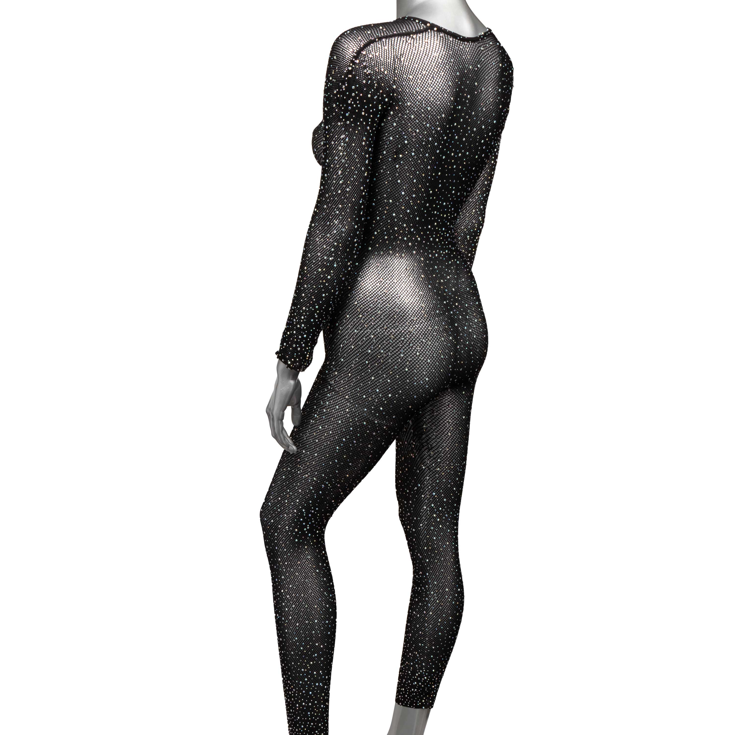 Radiance Crotchless Full Body Suit Black Mesh with Rhinestones, One Size > Clothes > Bodies and Playsuits