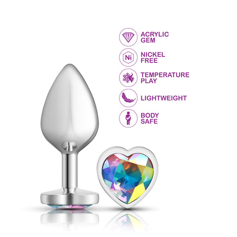 Cheeky Charms Silver Metal Butt Plug with Heart Clear Jewel Medium > Anal Range > Jewel Butt Plugs