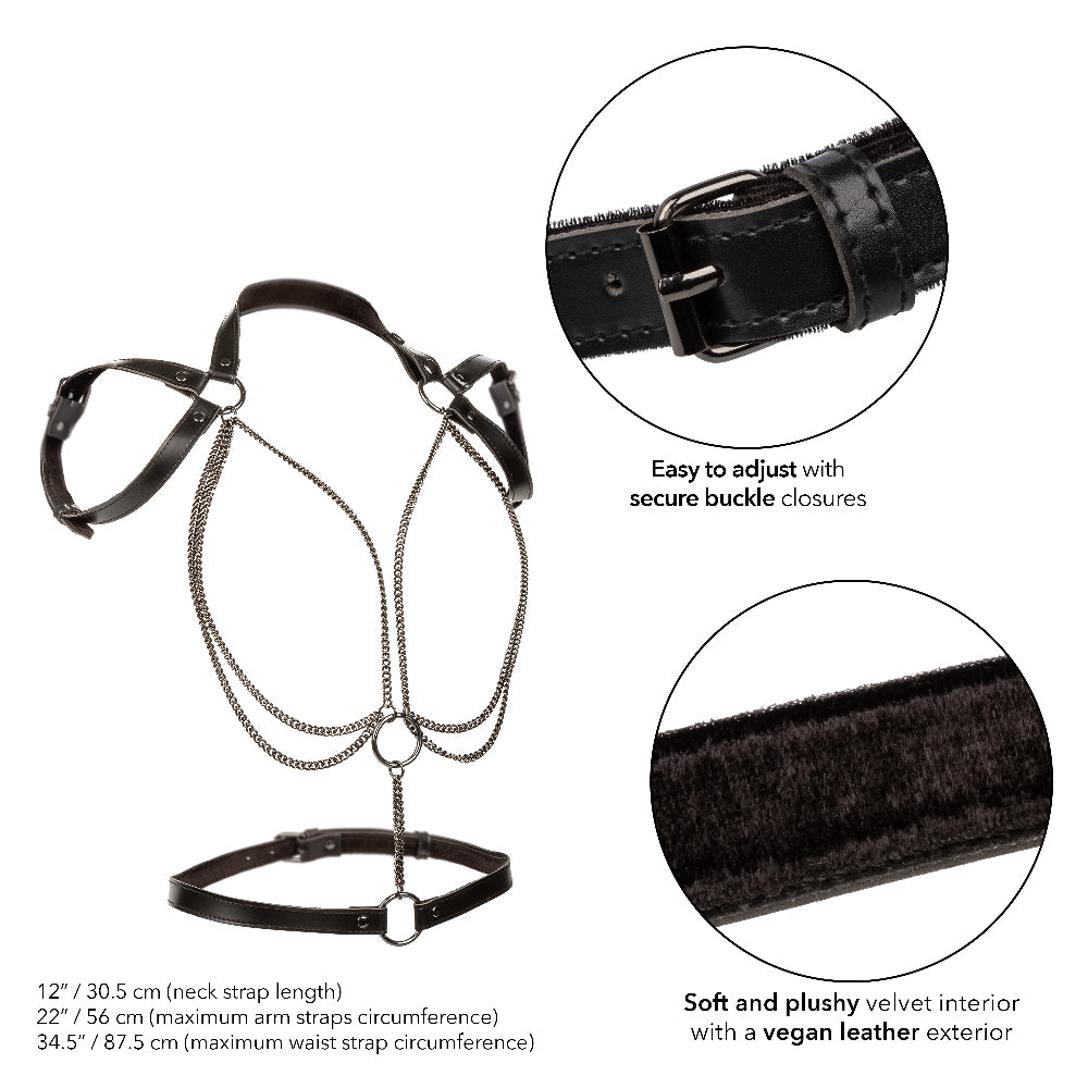 Euphoria Collection Multi Chain Halter Harness with Velvet and Vegan Leather in Black, Adjustable Size Womens Harnesses