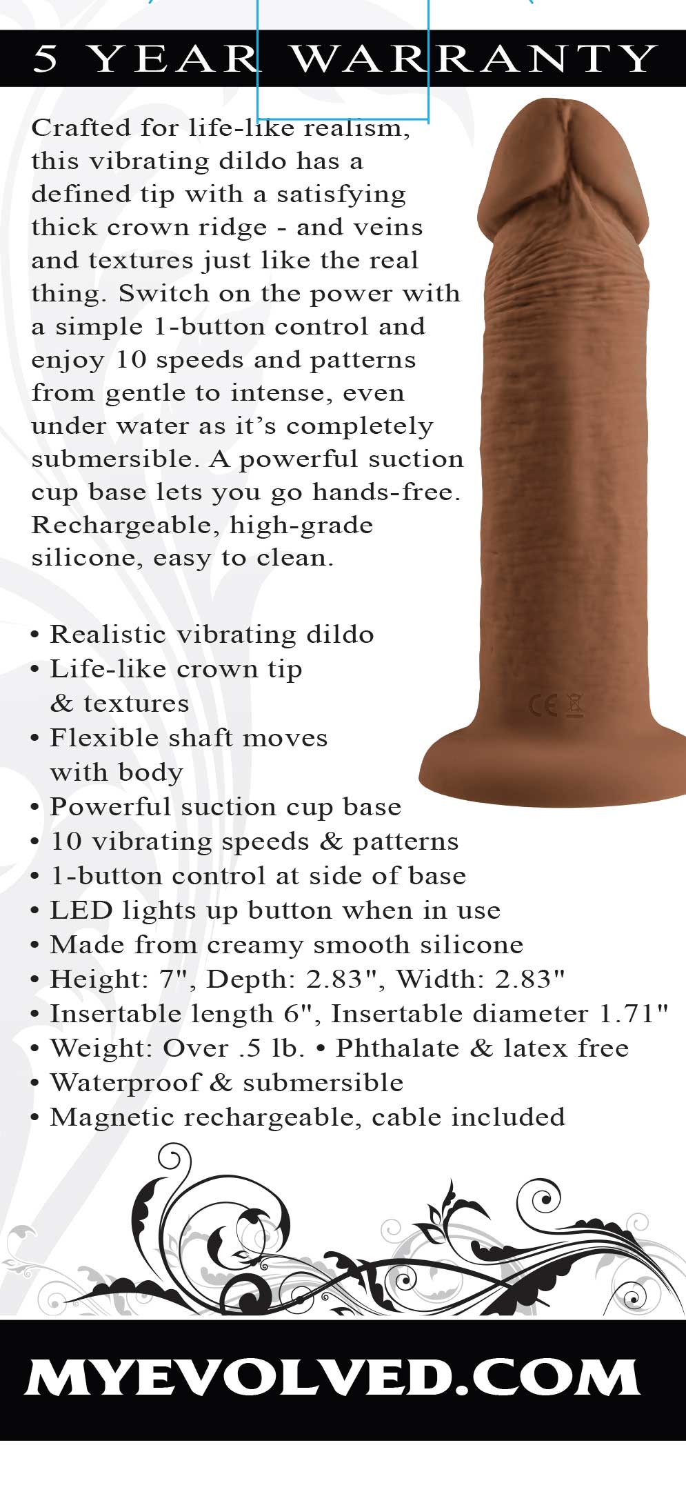 6 Inch Girthy Dark Vibrating Dildo with 10 Speed Patterns Dongs Realistic