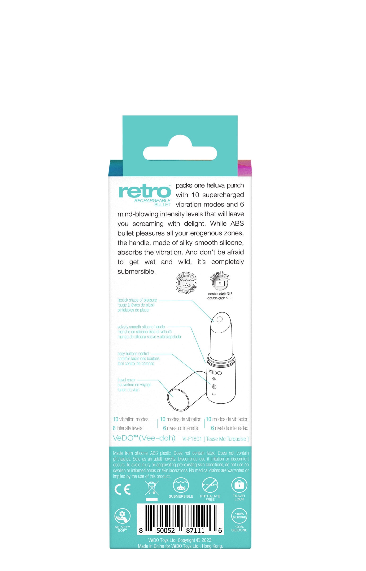 VeDO Retro Bullet Vibrator with 10 Vibration Modes Turquoise > Vibrators > Mini Vibrators