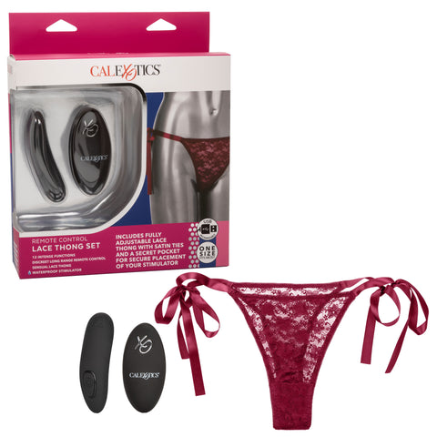 Remote Control Lace Thong Set Burgundy with Mini Vibrator